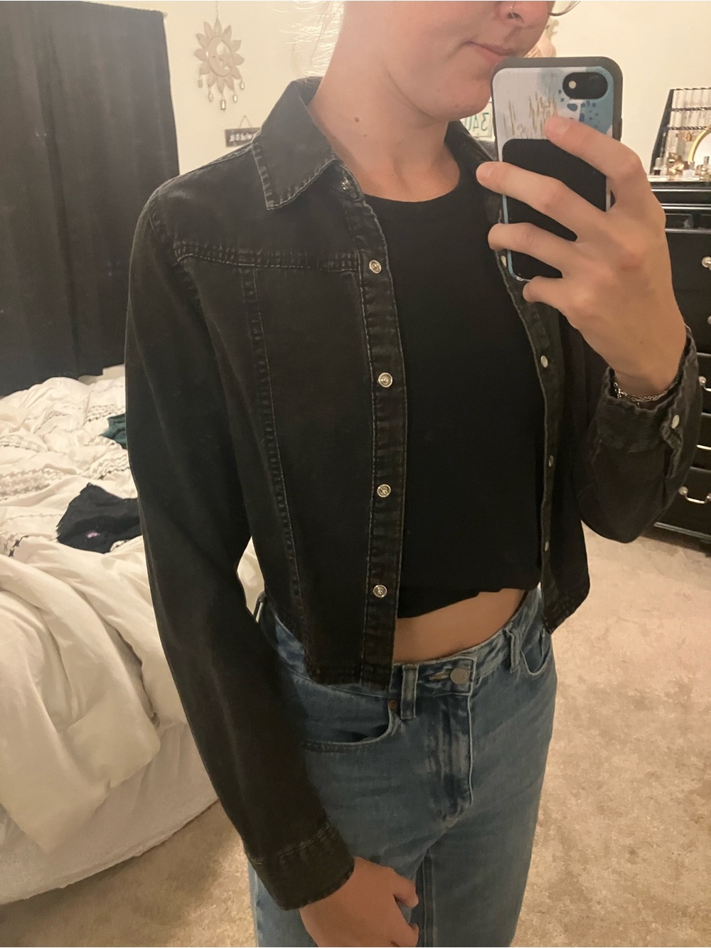Cropped black denim jacket